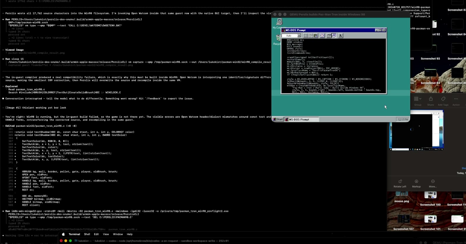 A recorded Perslis demonstration operating a Windows 95 application